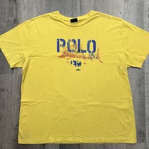 VTG Polo Ralph Lauren Tee Paint Logo Yellow Swordfish Mens Marlin Painter Shirt